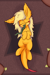Size: 1000x1500 | Tagged: safe, artist:heir-of-rick, applejack, monster pony, original species, tatzlpony, miss pie's monsters, g4, cute, female, impossibly large ears, jackabetes, on back, sleeping, solo, species swap, tatzlbetes, tatzljack, tentacle tongue, tentacles, tongue out, weapons-grade cute