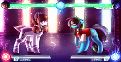 Size: 2800x1440 | Tagged: safe, artist:despotshy, artist:miastu2003, oc, oc only, oc:despy, oc:mia stu, earth pony, pony, deer tail, female, fighting game, mare