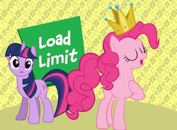 Size: 1046x768 | Tagged: safe, artist:ianpony98, edit, pinkie pie, twilight sparkle, earth pony, pony, unicorn, g4, activity, crying, eyes closed, family fun activity, female, game, mare, queen pink and the ducky, raised hoof, title card, unicorn twilight, veggietales