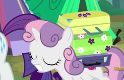Size: 1114x720 | Tagged: safe, screencap, rarity, sweetie belle, pony, campfire tales, g4, carrying, female, gritted teeth, sisters, suitcase