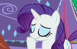 Size: 1127x720 | Tagged: safe, screencap, rarity, pony, unicorn, campfire tales, g4, chuckle, eyes closed, eyeshadow, female, makeup, mare, purple mane, solo, tent
