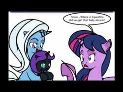 Size: 480x360 | Tagged: safe, artist:dekomaru, trixie, twilight sparkle, oc, oc:nyx, alicorn, pony, tumblr:ask twixie, g4, ask, female, lesbian, ship:twixie, shipping, tumblr