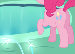 Size: 1868x1360 | Tagged: safe, artist:djdavid98, pinkie pie, pony, g4, too many pinkie pies, atg 2017, butt, cave, cave pool, female, mirror pool, newbie artist training grounds, offscreen character, plot, simple background, solo