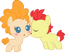Size: 3939x3166 | Tagged: safe, artist:red4567, bright mac, pear butter, earth pony, pony, g4, the perfect pear, baby, baby pony, blushing, cute, female, foal, foal romance, high res, kissing, male, pearabetes, red4567 is trying to murder us, ship:brightbutter, shipping, simple background, straight, transparent background, vector, younger