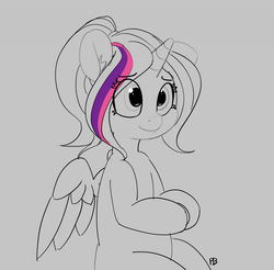 Size: 1280x1257 | Tagged: safe, artist:pabbley, twilight sparkle, alicorn, pony, g4, 30 minute art challenge, alternate hairstyle, cute, female, mare, partial color, twilight sparkle (alicorn)