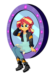 Size: 900x1207 | Tagged: safe, artist:neku91, sunset shimmer, equestria girls, equestria girls specials, g4, my little pony equestria girls: mirror magic, boots, clothes, cute, female, jacket, leather jacket, mirror, shimmerbetes, shoes, watermark