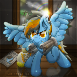Size: 3000x3000 | Tagged: safe, artist:sol-r, oc, oc only, pony, fallout equestria, crossover, gun, high res, male, robbery, solo, weapon
