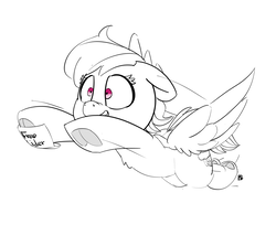 Size: 6333x5646 | Tagged: safe, artist:pabbley, rainbow dash, pegasus, pony, g4, 30 minute art challenge, absurd resolution, female, flying, frog (hoof), lineart, partial color, shrunken pupils, simple background, solo, that pony sure does love cider, underhoof, white background