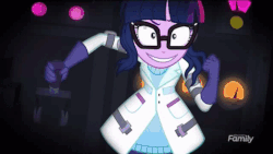 Size: 512x289 | Tagged: safe, screencap, sci-twi, twilight sparkle, equestria girls, g4, mad twience, my little pony equestria girls: summertime shorts, angry, animated, crazy face, electricity, experiment, faic, female, gif, insanity, laboratory, mad scientist, rays, twilight snapple