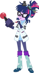 Size: 3000x5687 | Tagged: safe, alternate version, artist:aqua-pony, sci-twi, twilight sparkle, equestria girls, g4, mad twience, my little pony equestria girls: summertime shorts, absurd resolution, clothes, device, female, glasses, lab coat, mad scientist, open mouth, screwdriver, simple background, solo, transparent background, vector