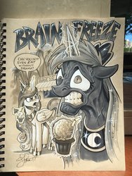 Size: 768x1024 | Tagged: safe, artist:andypriceart, princess celestia, princess luna, pony, andy you magnificent bastard, brain freeze, faic, food, ice cream, magic, majestic as fuck, shaved ice, traditional art