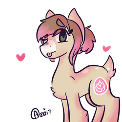 Size: 1000x1000 | Tagged: safe, artist:cinnidoeswhat, oc, oc only, oc:sinamuna, deer pony, original species, cute, female, one eye closed, solo, tongue out, wink