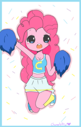 Size: 972x1520 | Tagged: safe, artist:chametzkiwi, pinkie pie, equestria girls, g4, cheerleader, clothes, cute, diapinkes, female, midriff, moe, pom pom, shoes, skirt, sneakers, socks, solo, wondercolts