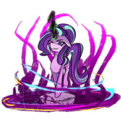 Size: 1000x1000 | Tagged: safe, artist:thattagen, starlight glimmer, pony, unicorn, g4, dark magic, evil, evil smile, evil starlight, female, floppy ears, glowing horn, grin, horn, magic, simple background, smiling, solo, transparent background