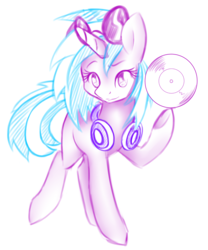 Size: 1001x1203 | Tagged: safe, artist:emypony, dj pon-3, vinyl scratch, pony, unicorn, g4, disc, headphones, shade, shading, simple background, sketch, sunglasses, white background