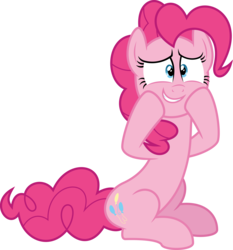 Size: 6400x6858 | Tagged: safe, artist:parclytaxel, pinkie pie, earth pony, pony, celestial advice, g4, .svg available, absurd resolution, female, grin, hooves up, mare, simple background, sitting, smiling, solo, transparent background, vector