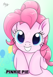 Size: 1024x1486 | Tagged: safe, artist:rivin177, pinkie pie, earth pony, pony, g4, cute, diapinkes, female, looking at you, obtrusive watermark, smiling, solo, watermark