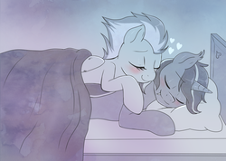 Size: 1608x1145 | Tagged: safe, artist:evomanaphy, spitfire, oc, oc:star blaze, bat pony, pony, g4, bed, blushing, canon x oc, couple, cuddling, cute, cutefire, daaaaaaaaaaaw, doodle, female, heart, horsesexhaver, male, monochrome, patreon reward, relaxed, relaxing, shipping, sketch, snuggling, straights, trollightsparkle