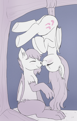 Size: 1400x2200 | Tagged: safe, artist:evomanaphy, fluttershy, oc, oc:nyn indigo, bat pony, hybrid, original species, timber pony, timber wolf, g4, blushing, canon x oc, doodle, female, flutterbat, male, night, nuzzling, partial color, patreon reward, race swap, shipping, sketch, species swap, straight, tree, upside down