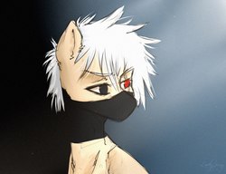 Size: 1280x985 | Tagged: safe, artist:lovely-pony, pony, my little brony risovach, anime, bust, hatake kakashi, mask, naruto, ponified, sharingan, solo