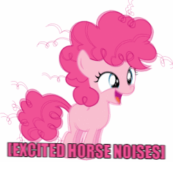 Size: 500x500 | Tagged: safe, pinkie pie, earth pony, pony, g4, animated, descriptive noise, excited, female, filly, filly pinkie pie, foal, gif, horse noises, reaction image, simple background, solo, vibrating, white background, younger