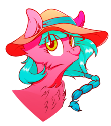 Size: 1130x1284 | Tagged: safe, artist:atomic8497, oc, oc only, oc:summer glimmer, pony, bust, chest fluff, female, hat, mare, portrait, simple background, solo, transparent background