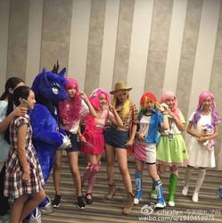 Size: 713x715 | Tagged: safe, applejack, fluttershy, princess luna, rainbow dash, sweetie belle, human, g4, china ponycon, clothes, cosplay, costume, irl, irl human, photo