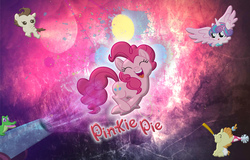 Size: 7000x4466 | Tagged: safe, edit, edited screencap, screencap, gummy, pinkie pie, princess flurry heart, alicorn, alligator, earth pony, pegasus, pony, unicorn, baby cakes, g4, absurd resolution, colt, cutie mark background, female, filly, hat, male, mare, party cannon, party hat, pony cannonball