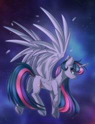 Size: 2000x2600 | Tagged: safe, artist:mp-printer, twilight sparkle, alicorn, pony, g4, feather, female, high res, looking back, mare, solo, twilight sparkle (alicorn)
