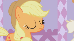 Size: 1280x720 | Tagged: safe, screencap, applejack, earth pony, pony, g4, suited for success, animated, female, hat, nah, solo, sound, webm