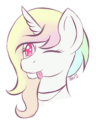 Size: 516x678 | Tagged: safe, artist:xaik0x, oc, oc only, pony, unicorn, pastel, rainbow, simple background, solo, tongue out, white background