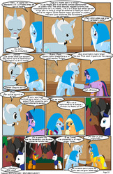 Size: 792x1224 | Tagged: safe, artist:dekomaru, artist:raimundo1941, applejack, rainbow dash, trixie, twilight sparkle, oc, oc:comet shine, oc:honey cluster, oc:iniduoh, oc:lock-down, pony, g4, black eye, comic, female, hoofshake, lesbian, police, police officer, ship:twixie, shipping, spanish