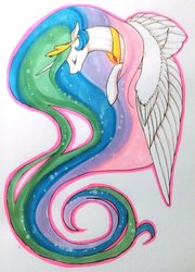 Size: 1024x1421 | Tagged: safe, artist:oneiria-fylakas, princess celestia, alicorn, pony, g4, bust, eyes closed, female, mare, marker drawing, portrait, simple background, solo, traditional art, white background