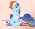 Size: 2000x1680 | Tagged: safe, artist:j24262756, rainbow dash, pegasus, pony, g4, bandage, dialogue, female, injured, mare, mouth hold, sitting, solo, text