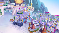 Size: 1920x1080 | Tagged: safe, screencap, g4, my little pony: the movie, background, canterlot, flag, no pony, scenery, tent, waterfall
