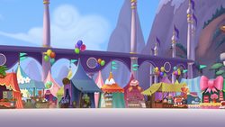 Size: 1920x1080 | Tagged: safe, screencap, g4, my little pony: the movie, background, balloon, bow, cake, canterlot, carrot, drink, festival of friendship, flower, food, friendship festival, hat, no pony, scenery, tent