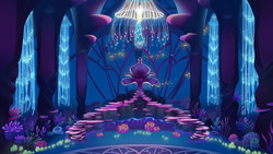 Size: 1920x1080 | Tagged: safe, screencap, fish, jellyfish, g4, my little pony: the movie, background, bioluminescent, no pony, scenery, seaquestria, throne, throne room, underwater