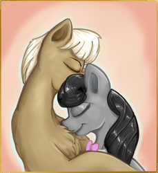 Size: 767x839 | Tagged: safe, artist:testostepone, frederic horseshoepin, octavia melody, earth pony, pony, g4, bust, chest fluff, female, frame, male, mare, nuzzling, painting, portrait, ship:fredtavia, shipping, stallion, straight