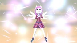 Size: 1920x1080 | Tagged: safe, artist:fullmoonrose7, sunny flare, equestria girls, g4, 3d, clothes, crystal prep academy uniform, crystal prep shadowbolts, cute, happy, legs, legs in air, ponied up, pretty, school uniform, wings