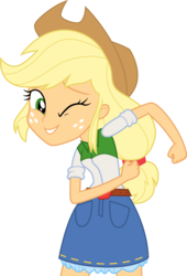 Size: 3001x4414 | Tagged: safe, artist:cloudy glow, applejack, equestria girls, g4, my little pony equestria girls, applejack's skirt, clothes, cowboy hat, denim skirt, female, freckles, happy, hat, high res, one eye closed, simple background, skirt, smiling, solo, stetson, time to come together, transparent background, vector, wink