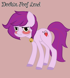 Size: 1805x2000 | Tagged: source needed, useless source url, safe, artist:dookin, oc, oc only, oc:mystic blare, pony, bell, bell collar, blushing, collar, color, cute, smiling, solo