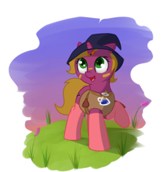 Size: 1273x1315 | Tagged: safe, artist:neuro, oc, oc only, oc:lavender spark, pony, clothes, hat, horn, horn ring, magic potion, potion, socks, solo, wizard hat