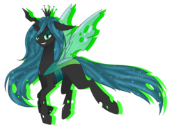 Size: 2420x1775 | Tagged: safe, artist:dragonpilyale, queen chrysalis, changeling, changeling queen, g4, crown, female, floppy ears, jewelry, looking at you, regalia, simple background, smiling, solo, transparent background