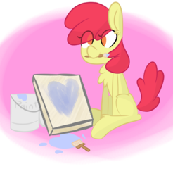 Size: 1950x1980 | Tagged: safe, artist:provolonepone, apple bloom, earth pony, pony, g4, adorabloom, canvas, cute, female, paint, paint can, paintbrush, painting, solo