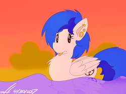Size: 2048x1536 | Tagged: safe, artist:xwoofyhoundx, oc, oc only, oc:sapphire sights, duck pony, pegasus, pony, ear piercing, floating, piercing, solo, tongue out, water