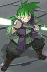 Size: 3360x5151 | Tagged: safe, artist:shonuff44, spike, human, g4, absurd resolution, clothes, crossover, disney, double lightsaber, humanized, jedi, lightsaber, male, solo, star wars, weapon