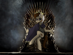 Size: 1024x768 | Tagged: safe, artist:cottonaime, oc, oc only, oc:novich, pegasus, pony, beard, cloak, clothes, crossover, crown, facial hair, game of thrones, jewelry, male, regalia, sitting, solo, stallion