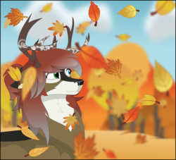 Size: 1408x1280 | Tagged: safe, artist:longct18, oc, oc only, oc:thicket, deer, pony, autumn, leaves, solo