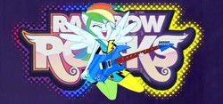 Size: 640x300 | Tagged: safe, rainbow dash, equestria girls, g4, my little pony equestria girls: rainbow rocks, female, logo, ponied up, rainbow rocks outfit, solo, wings