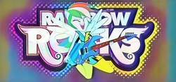 Size: 640x300 | Tagged: safe, rainbow dash, equestria girls, g4, my little pony equestria girls: rainbow rocks, female, filter, guitar, logo, ponied up, rainbow rocks outfit, solo